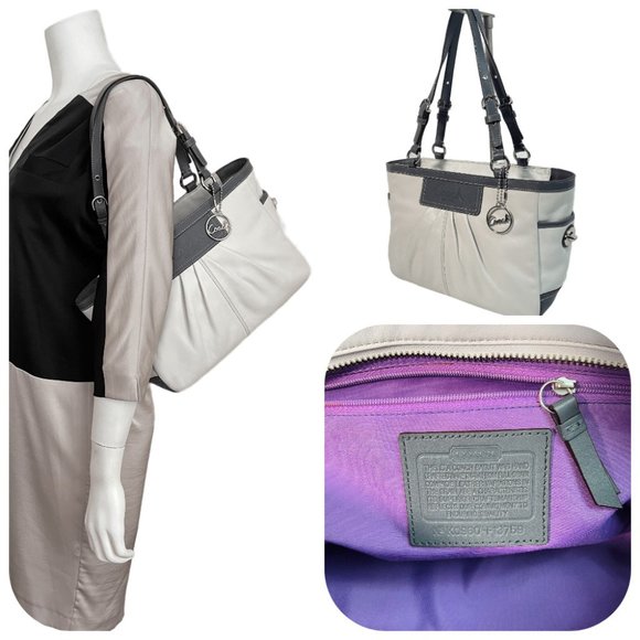 Coach East West Gallery Grey and White K0960-F13759 Leather Shoulder Bag - Picture 1 of 17
